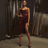 Articat Satin Split Ruched Dress